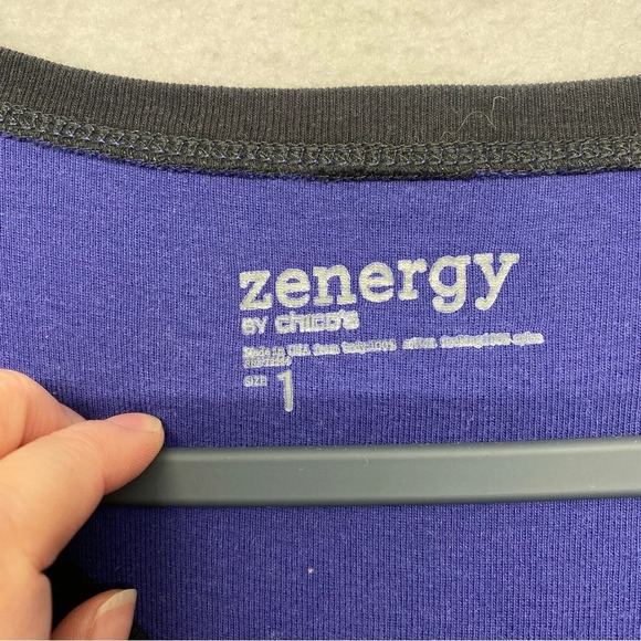 Zenergy Chico’s Blue Blouse 1 / S Embellished Velvet Textured - Picture 3 of 5